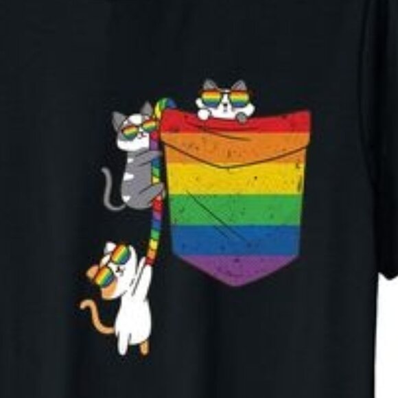 Funny Pocket cute cat LGBT Animal Rainbow Flag Gay Pride T-Shirt shirt - Picture 2 of 4